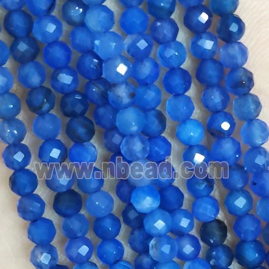 Natural Agate Beads Tiny Faceted Round Blue Dye