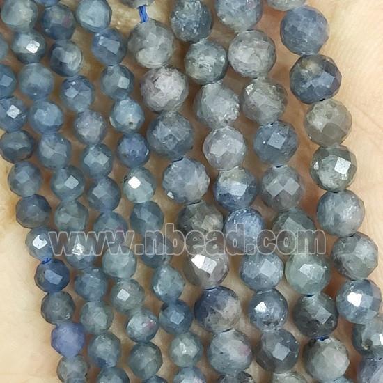 Natural Blue Corundum Beads Tiny Faceted Round