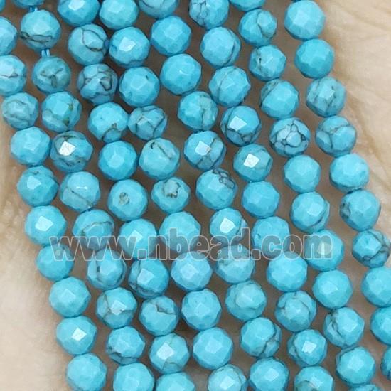 Blue Turquoise Beads Dye Faceted Round