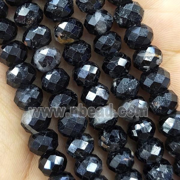 Black Tourmaline Beads Faceted Rondelle