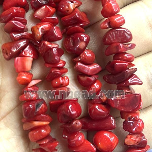 Red Coral Chip Beads Freeform