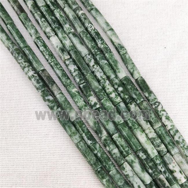 Green Dalmatian Jasper Tube Beads