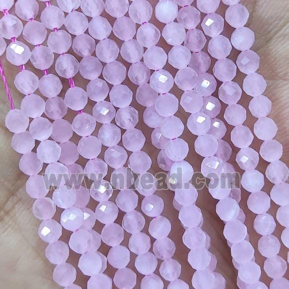 Pink Cat Eye Glass Beads Faceted Round