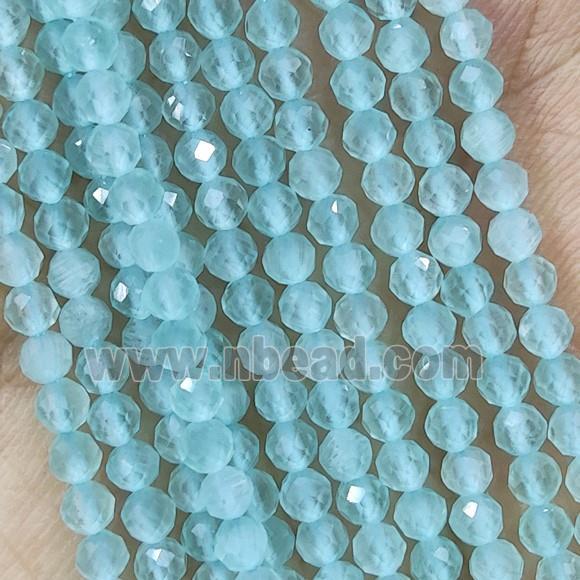 Aqua Cat Eye Glass Beads Faceted Round