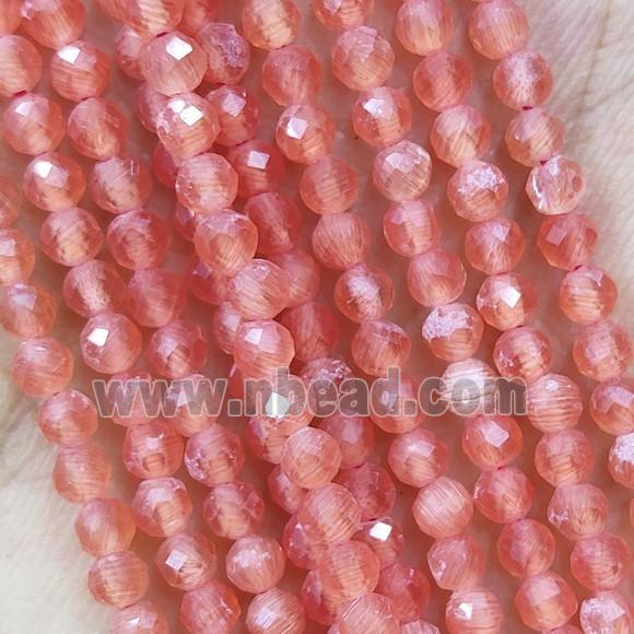 Red Cat Eye Glass Beads Faceted Round