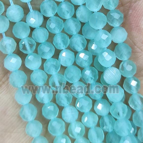 Aqua Cat Eye Glass Beads Faceted Round