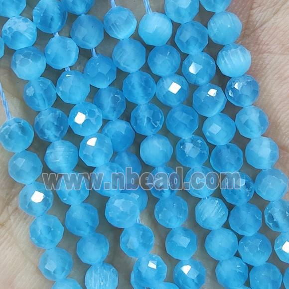 Blue Cat Eye Glass Beads Faceted Round