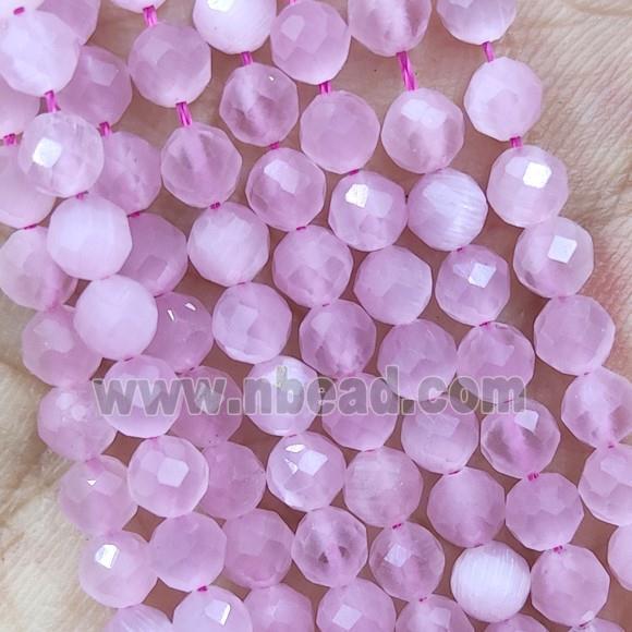 Pink Cat Eye Glass Beads Faceted Round