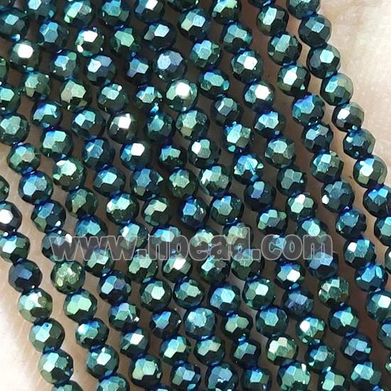 Green Crystal Glass Beads Faceted Round Electroplated