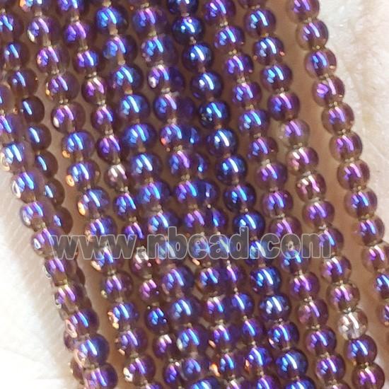 Purple Crystal Glass Beads Pony Round Electroplated
