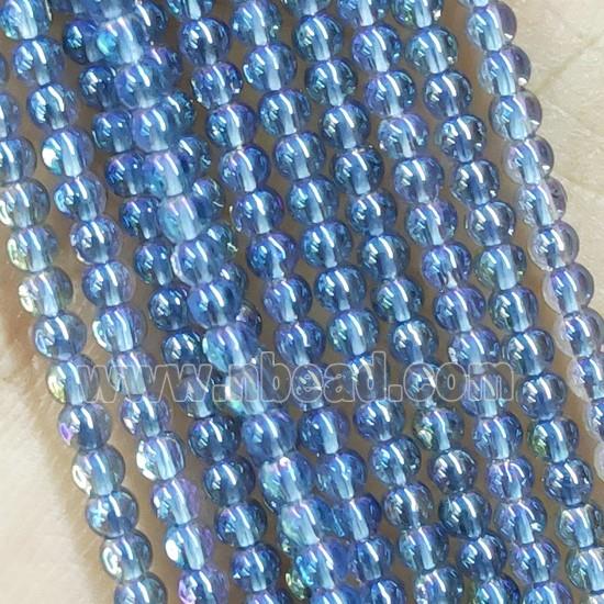 BlueGray Crystal Glass Seed Beads Smooth Round Electroplated