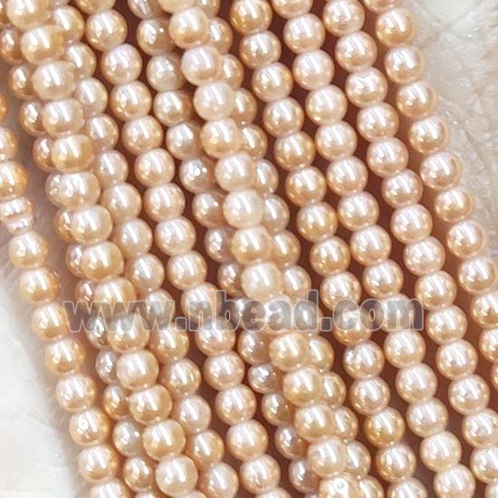 Peach Crystal Glass Beads Round Electroplated