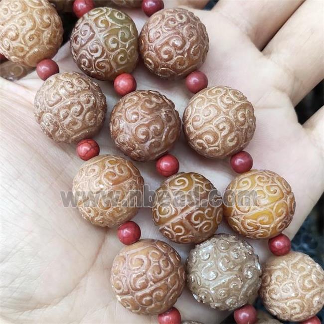 Round Agalmatolite Beads Carved