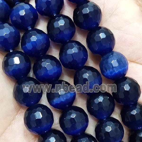 InkBlue Cat Eye Stone Beads Faceted Round