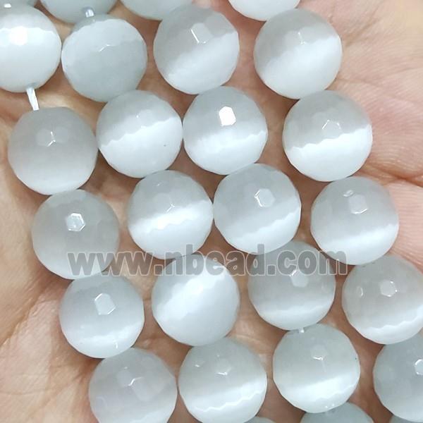 White Cat Eye Stone Beads Faceted Round