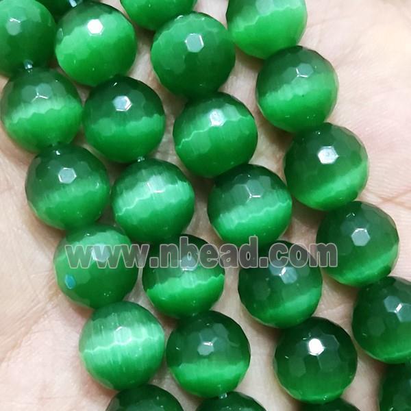 Green Cat Eye Stone Beads Faceted Round