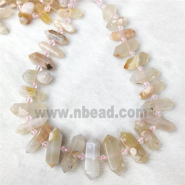 Natural Sakura Cherry Agate Prism Beads Bullet Graduated