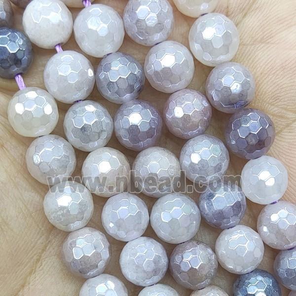 Natural Lilac Jasper Beads Faceted Round Electroplated