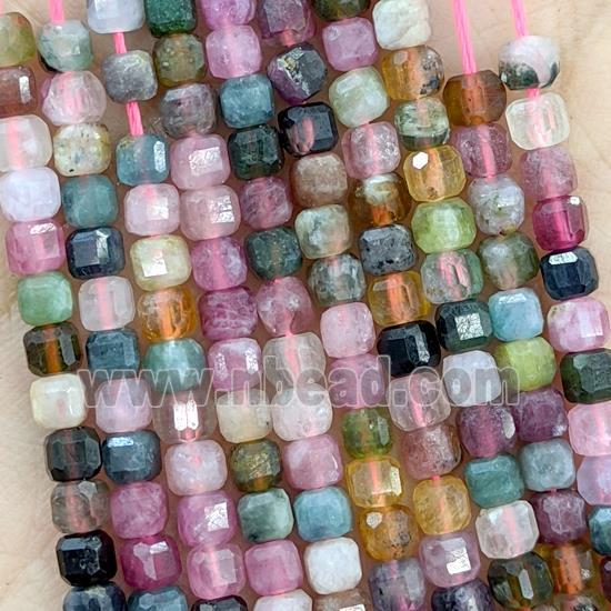 Multicolor Tourmaline Cube Beads