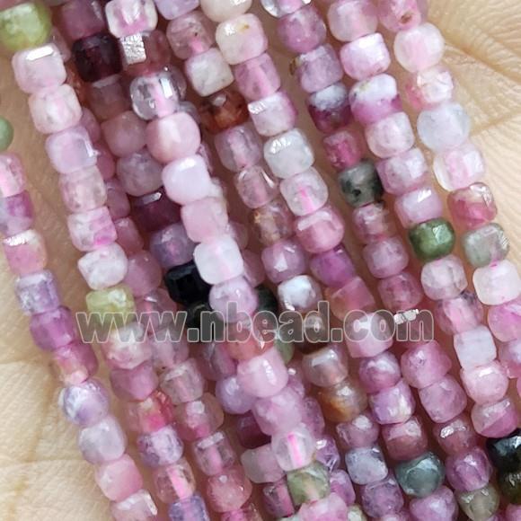 Pink Tourmaline Beads Faceted Cube