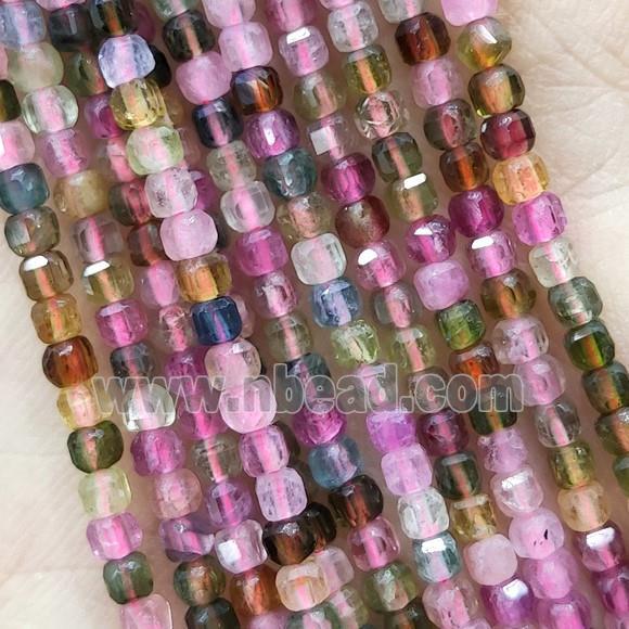 Multicolor Tourmaline Seed Beads Faceted Cube