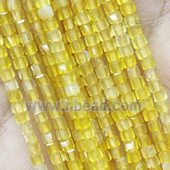 Natural Agate Cube Beads Yellow Dye