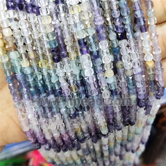 Multicolor Fluorite Beads Faceted Cube