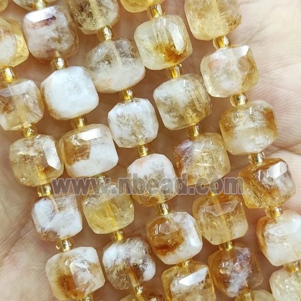 Yellow Citrine Beads Faceted Cube