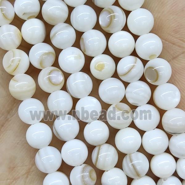 White MOP Shell Beads Smooth Round