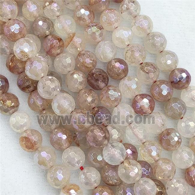 Hematoid Quartz Beads Faceted Round AB-Color Electroplated