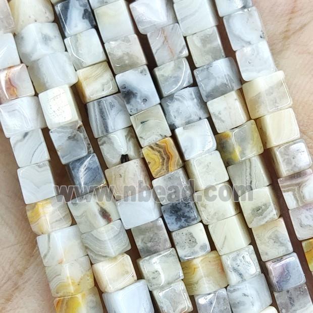 Yellow Crazy Agate Cube Beads