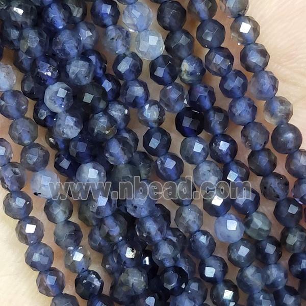 Natural Iolite Beads Faceted Round Inkblue AA-Grade