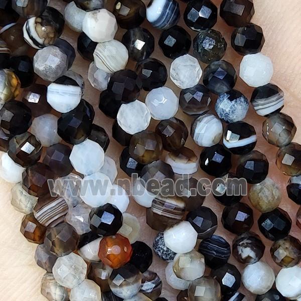 Black Striped Agate Beads Faceted Round