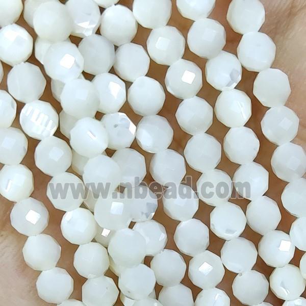 White MOP Shell Beads Faceted Round