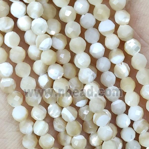 MOP Shell Beads Faceted Round Tiny Natural Color