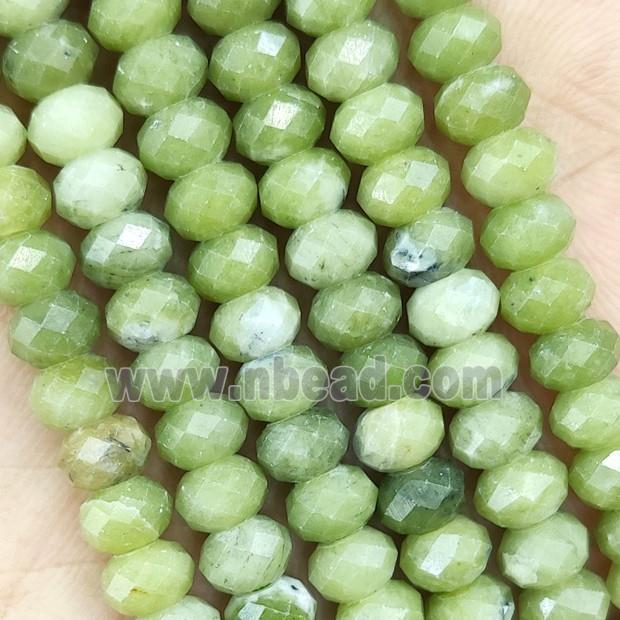 Olive Chinese Nephrite Jade Beads Faceted Rondelle