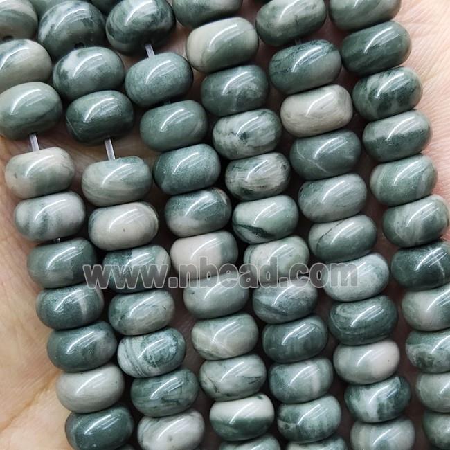 Green Wood Lace Jasper Rondelle Beads