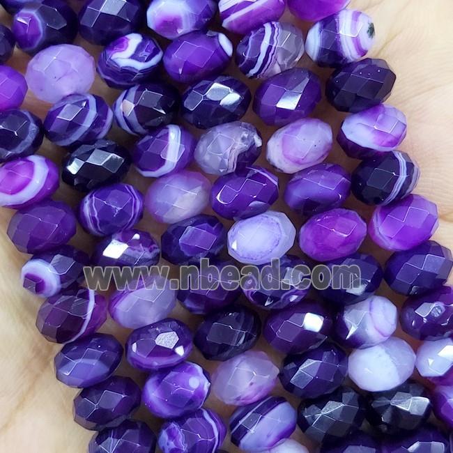 Purple Striped Agate Beads Faceted Rondelle