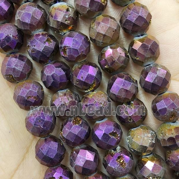 Purple Agate Druzy Geode Beads Faceted Round Electroplated