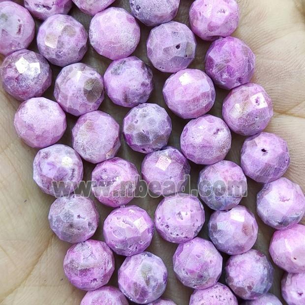 Pink Agate Druzy Geode Beads Faceted Round Electroplated