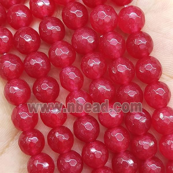 Red Dye Jade Beads Faceted Round