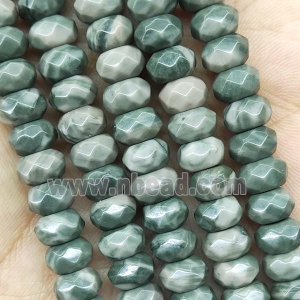 Green Wood Lace Jasper Beads Faceted Rondelle