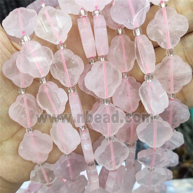 Pink Rose Quartz Clover Beads