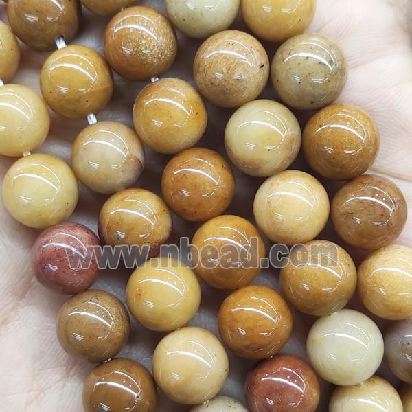 Natural Chinese Gold Jade Beads Smooth Round