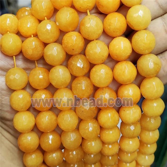 Orange Jade Beads Faceted Round Dye