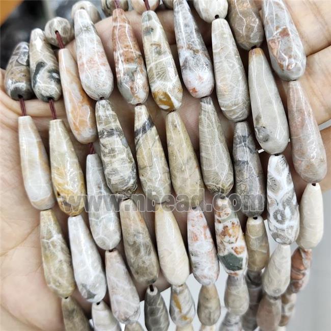 Natural Coral Fossil Beads Faceted Teardrop