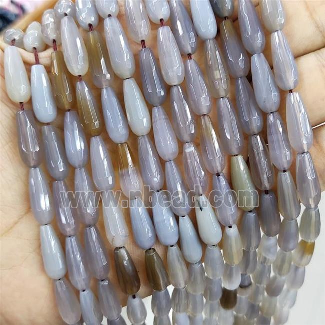 Natural Gray Agate Beads Faceted Teardrop