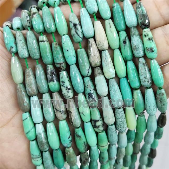 Natural Green Grass Agate Beads Faceted Teardrop