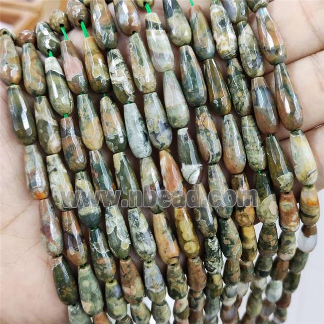 Natural Green Rhyolite Beads Faceted Teardrop
