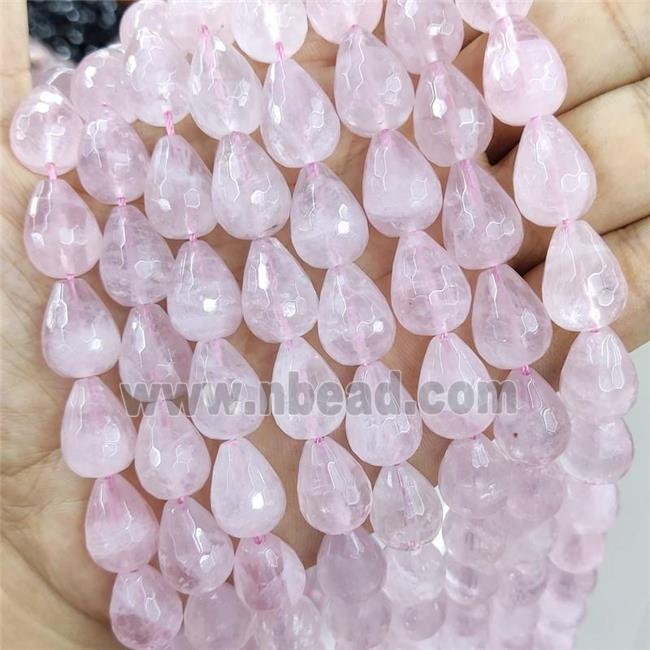 Natural Pink Rose Quartz Beads Faceted Teardrop
